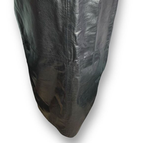 Vintage 90s Midi Pencil Skirt Black Leather High Waisted Tailored Snap Button - Picture 6 of 10